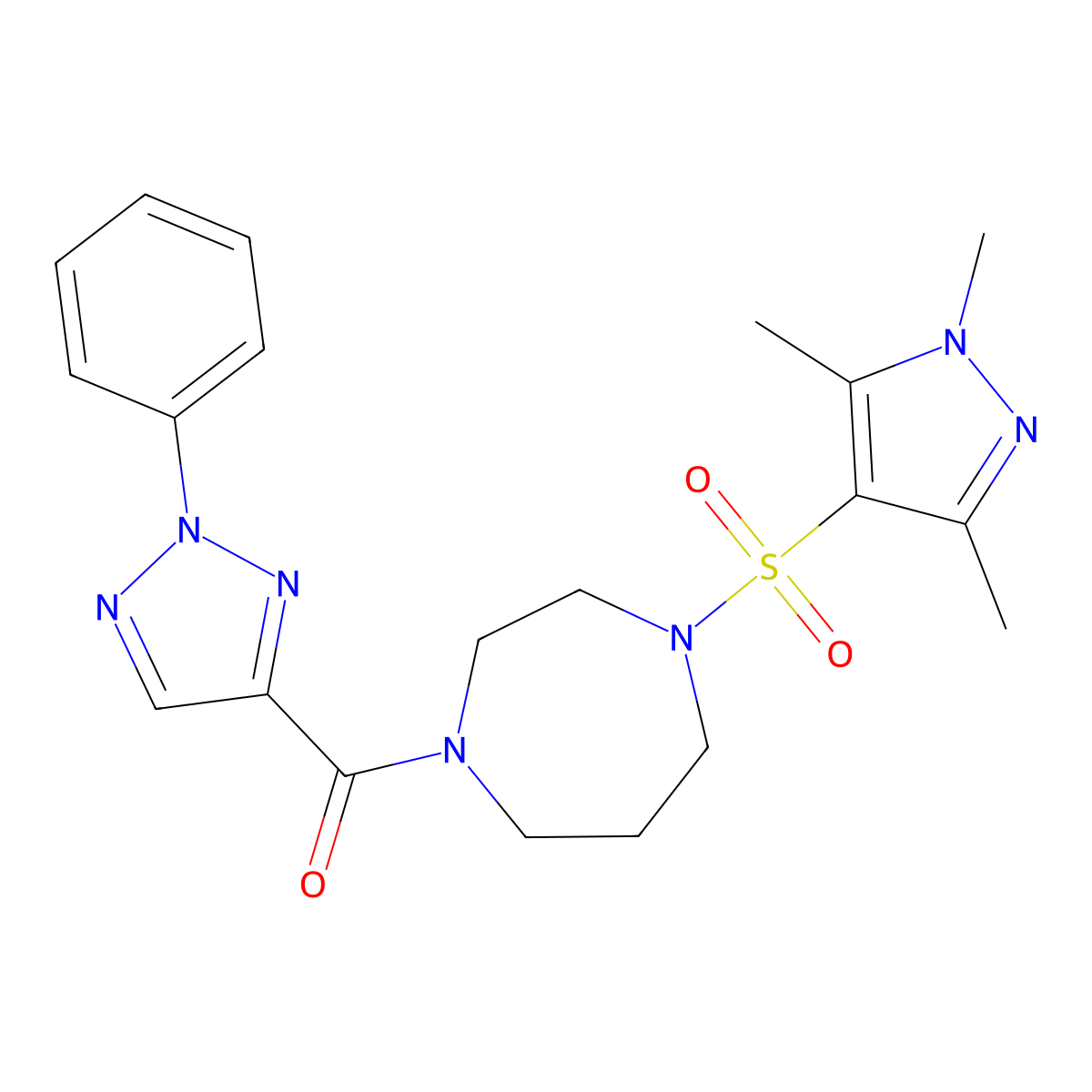 (2-phenyl-2H-1,2,3-triazol-4-yl)(4-((1,3,5-trimethyl-1H-pyrazol-4-yl)sulfonyl)-1,4-diazepan-1-yl)methanone molecular structure, CAS 1904279-86-2