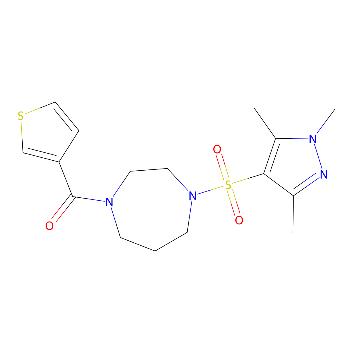 thiophen-3-yl(4-((1,3,5-trimethyl-1H-pyrazol-4-yl)sulfonyl)-1,4-diazepan-1-yl)methanone molecular structure, CAS 1904280-13-2