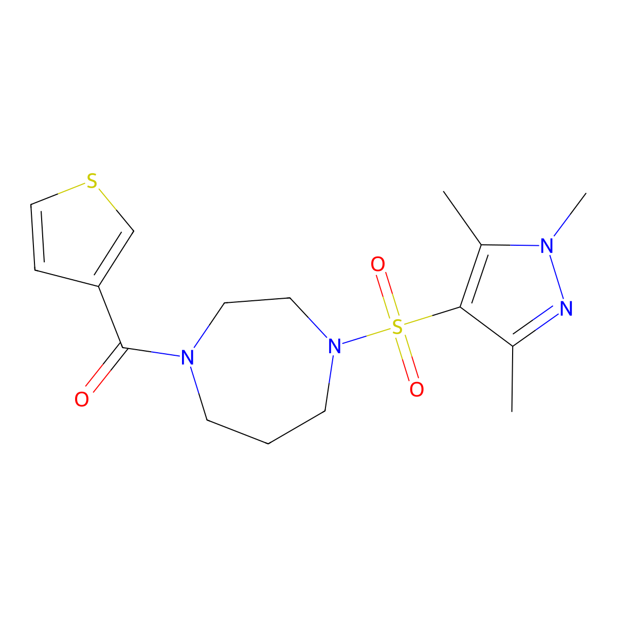 thiophen-3-yl(4-((1,3,5-trimethyl-1H-pyrazol-4-yl)sulfonyl)-1,4-diazepan-1-yl)methanone molecular structure, CAS 1904280-13-2