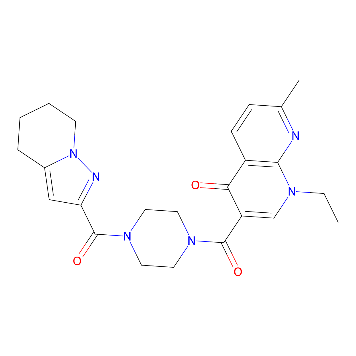 1-ethyl-7-methyl-3-(4-(4,5,6,7-tetrahydropyrazolo[1,5-a]pyridine-2-carbonyl)piperazine-1-carbonyl)-1,8-naphthyridin-4(1H)-one molecular structure, CAS 1904282-34-3