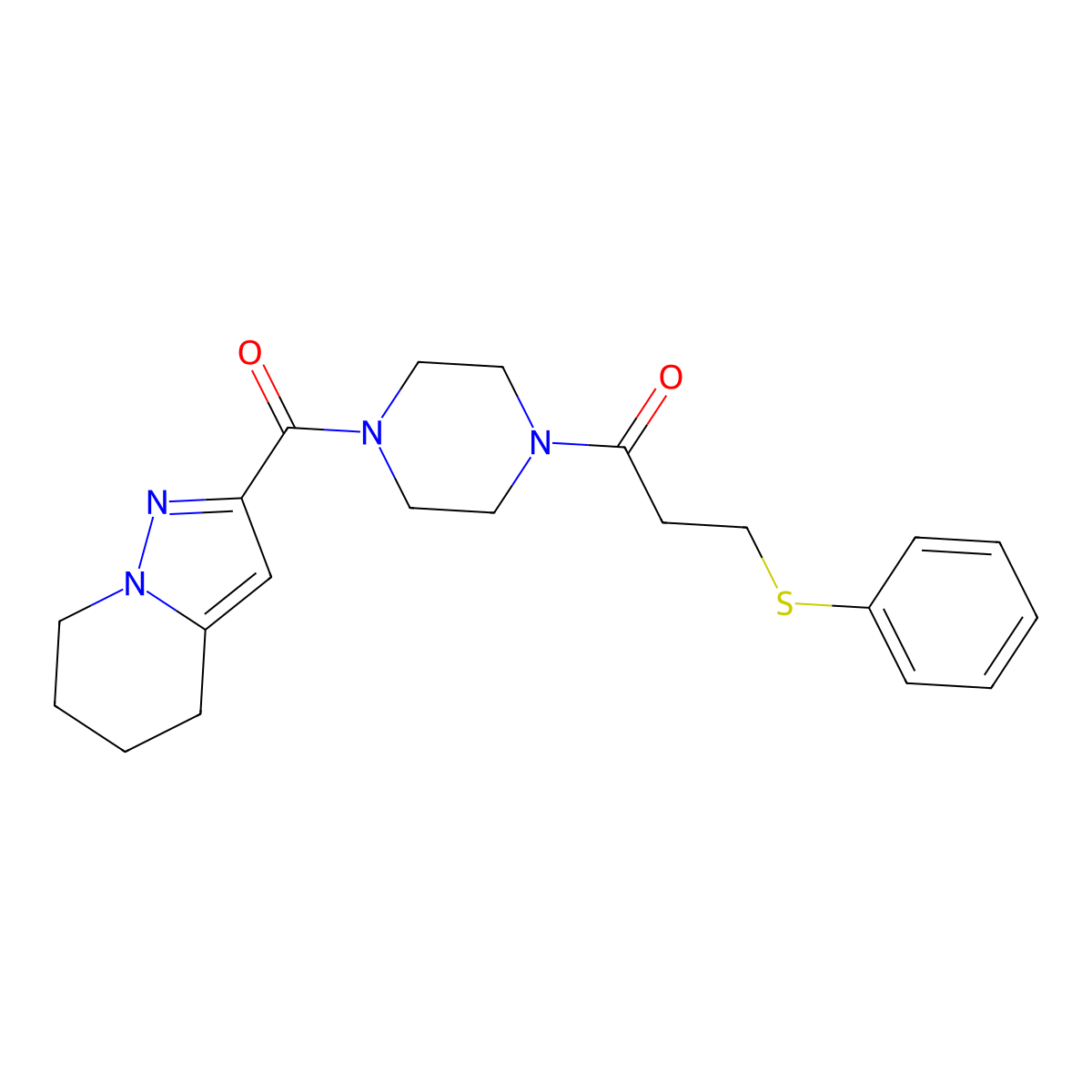 3-(Phenylthio)-1-(4-(4,5,6,7-tetrahydropyrazolo[1,5-a]pyridine-2-carbonyl)piperazin-1-yl)propan-1-one molecular structure, CAS 1904282-41-2
