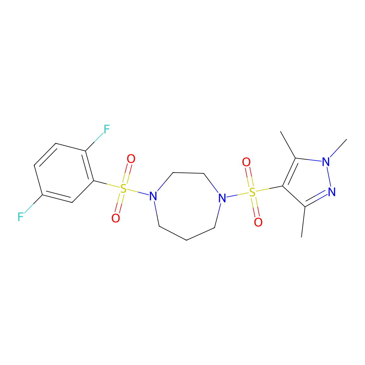 1-((2,5-difluorophenyl)sulfonyl)-4-((1,3,5-trimethyl-1H-pyrazol-4-yl)sulfonyl)-1,4-diazepane molecular structure, CAS 1904288-94-3