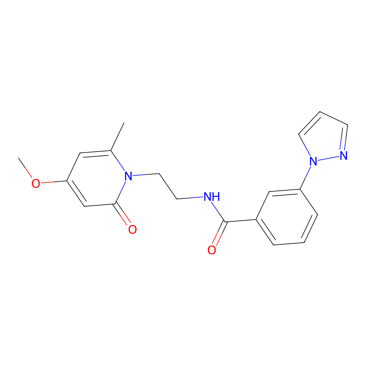 N-(2-(4-methoxy-6-methyl-2-oxopyridin-1(2H)-yl)ethyl)-3-(1H-pyrazol-1-yl)benzamide molecular structure, CAS 1904292-37-0