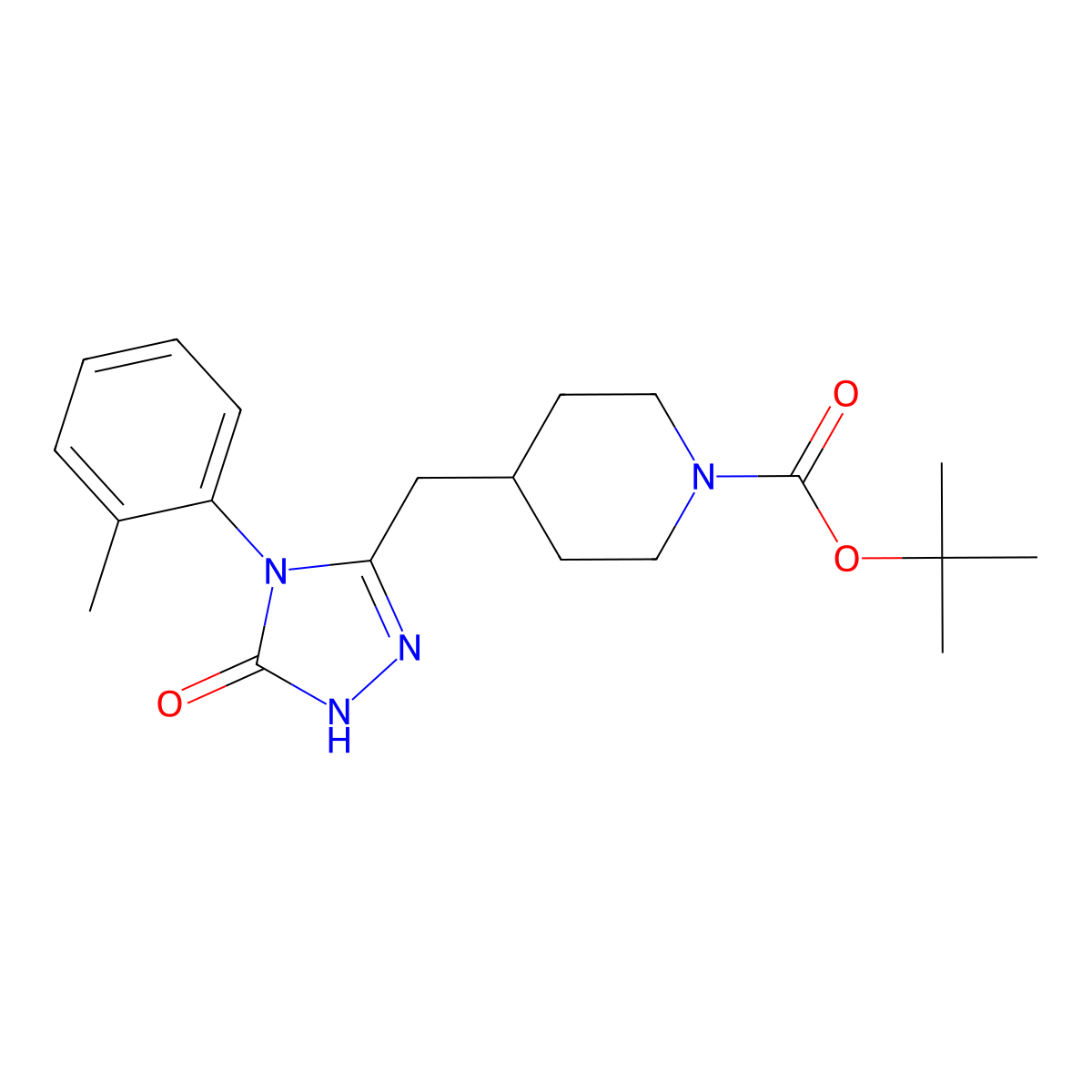 tert-butyl 4-((5-oxo-4-(o-tolyl)-4,5-dihydro-1H-1,2,4-triazol-3-yl)methyl)piperidine-1-carboxylate molecular structure, CAS 1904293-19-1