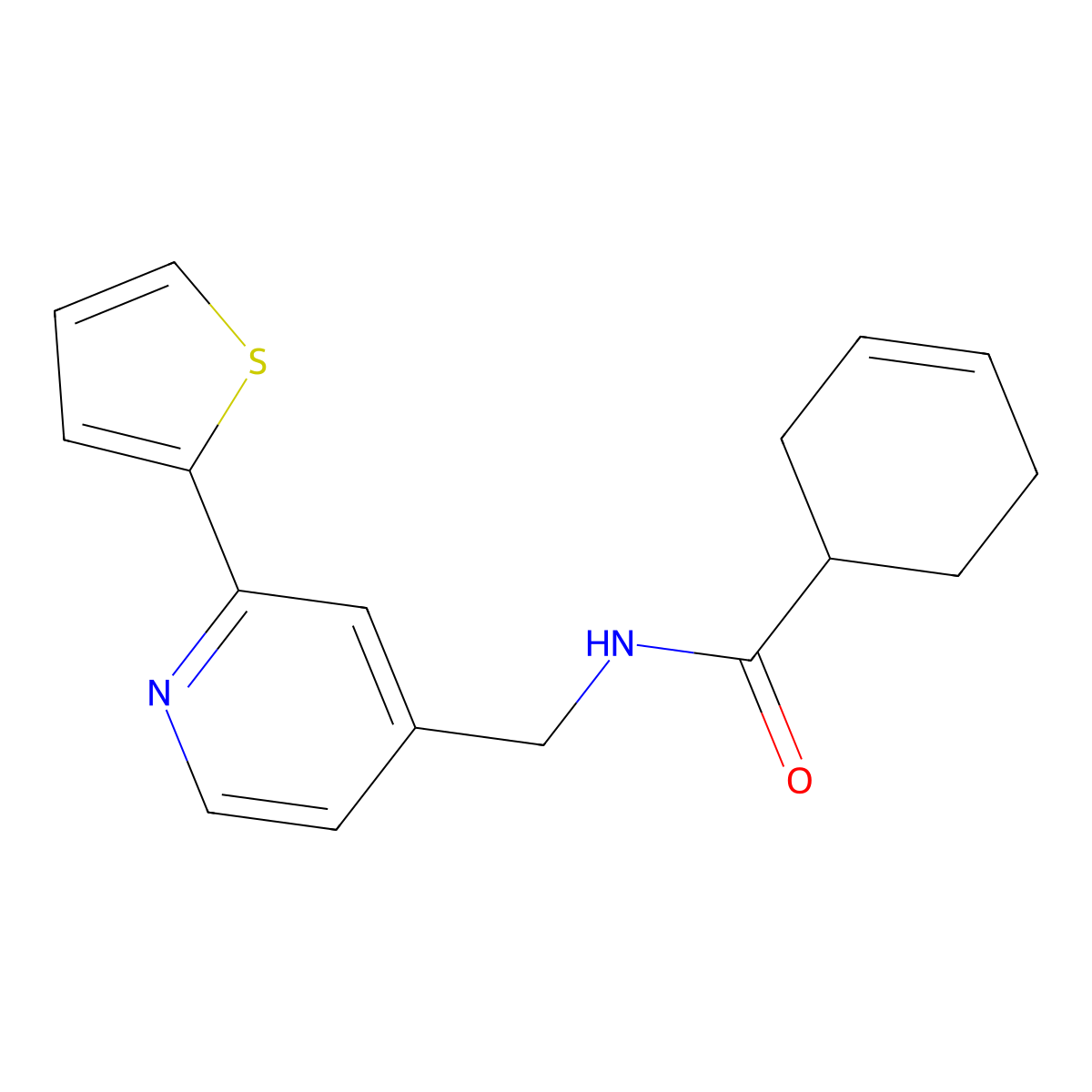 N-((2-(thiophen-2-yl)pyridin-4-yl)methyl)cyclohex-3-enecarboxamide molecular structure, CAS 1904296-13-4