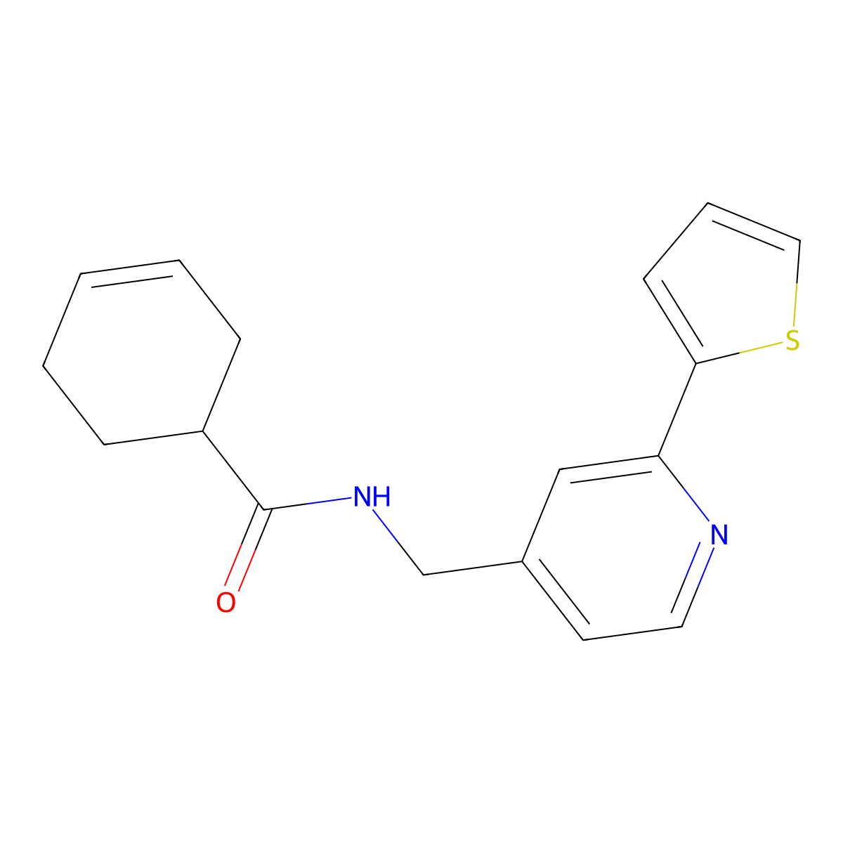 N-((2-(thiophen-2-yl)pyridin-4-yl)methyl)cyclohex-3-enecarboxamide molecular structure, CAS 1904296-13-4