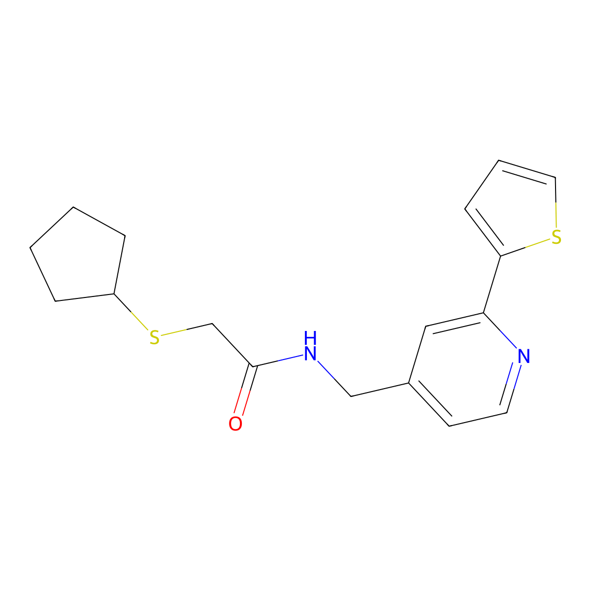 2-(cyclopentylthio)-N-((2-(thiophen-2-yl)pyridin-4-yl)methyl)acetamide molecular structure, CAS 1904296-96-3