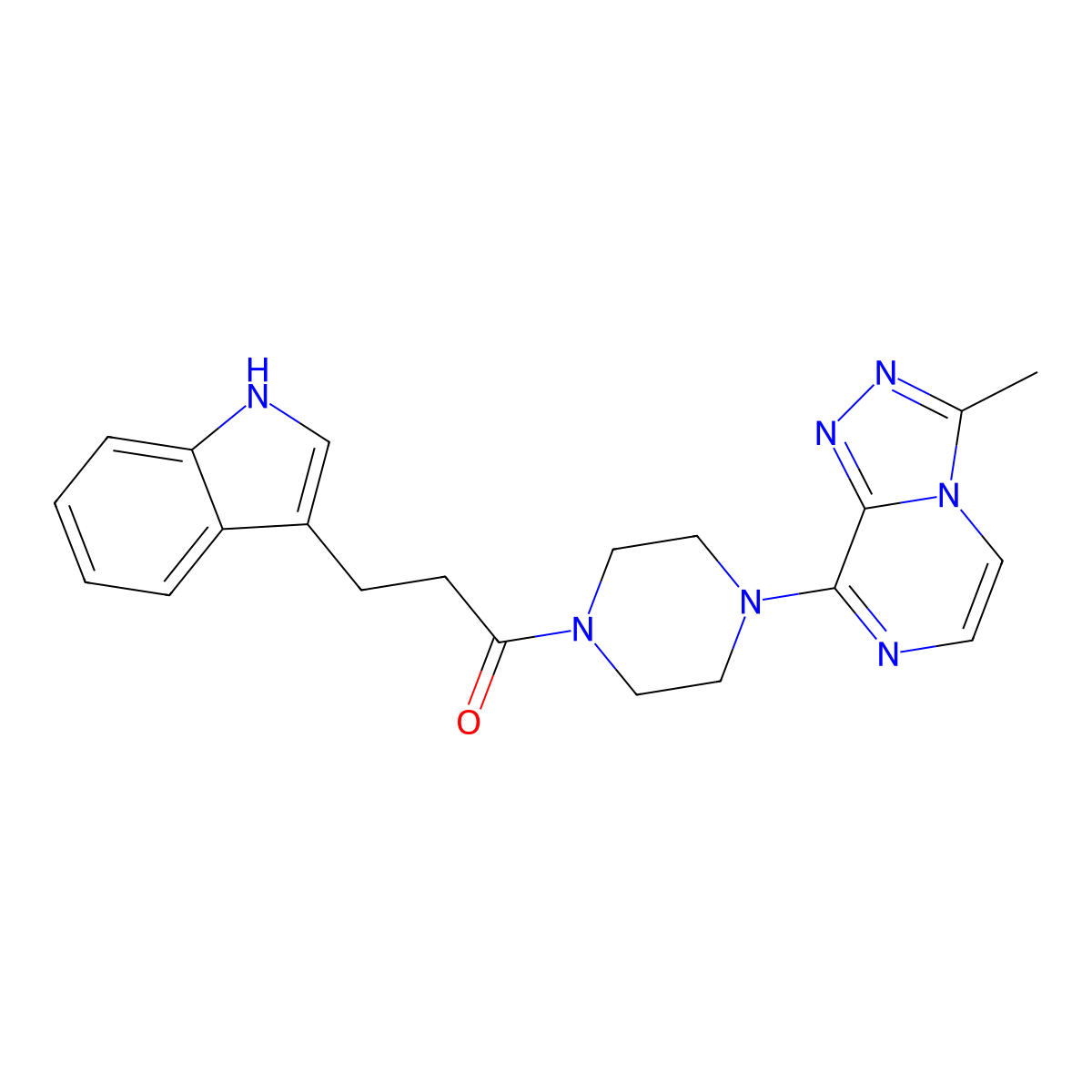 3-(1H-indol-3-yl)-1-(4-(3-methyl-[1,2,4]triazolo[4,3-a]pyrazin-8-yl)piperazin-1-yl)propan-1-one molecular structure, CAS 1904302-22-2
