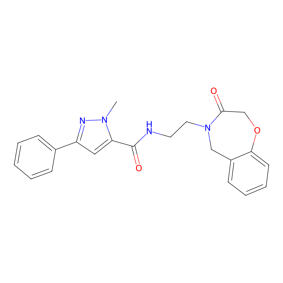 1-methyl-N-(2-(3-oxo-2,3-dihydrobenzo[f][1,4]oxazepin-4(5H)-yl)ethyl)-3-phenyl-1H-pyrazole-5-carboxamide molecular structure, CAS 1904302-25-5