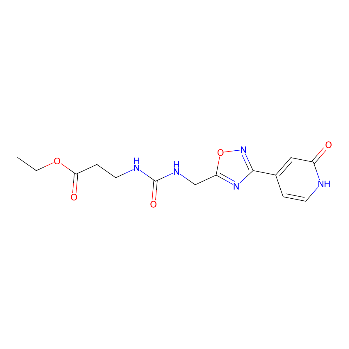 Ethyl 3-(3-((3-(2-oxo-1,2-dihydropyridin-4-yl)-1,2,4-oxadiazol-5-yl)methyl)ureido)propanoate molecular structure, CAS 1904302-31-3