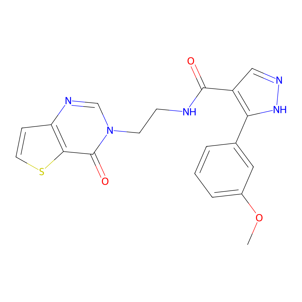 3-(3-methoxyphenyl)-N-(2-(4-oxothieno[3,2-d]pyrimidin-3(4H)-yl)ethyl)-1H-pyrazole-4-carboxamide molecular structure, CAS 1904303-63-4