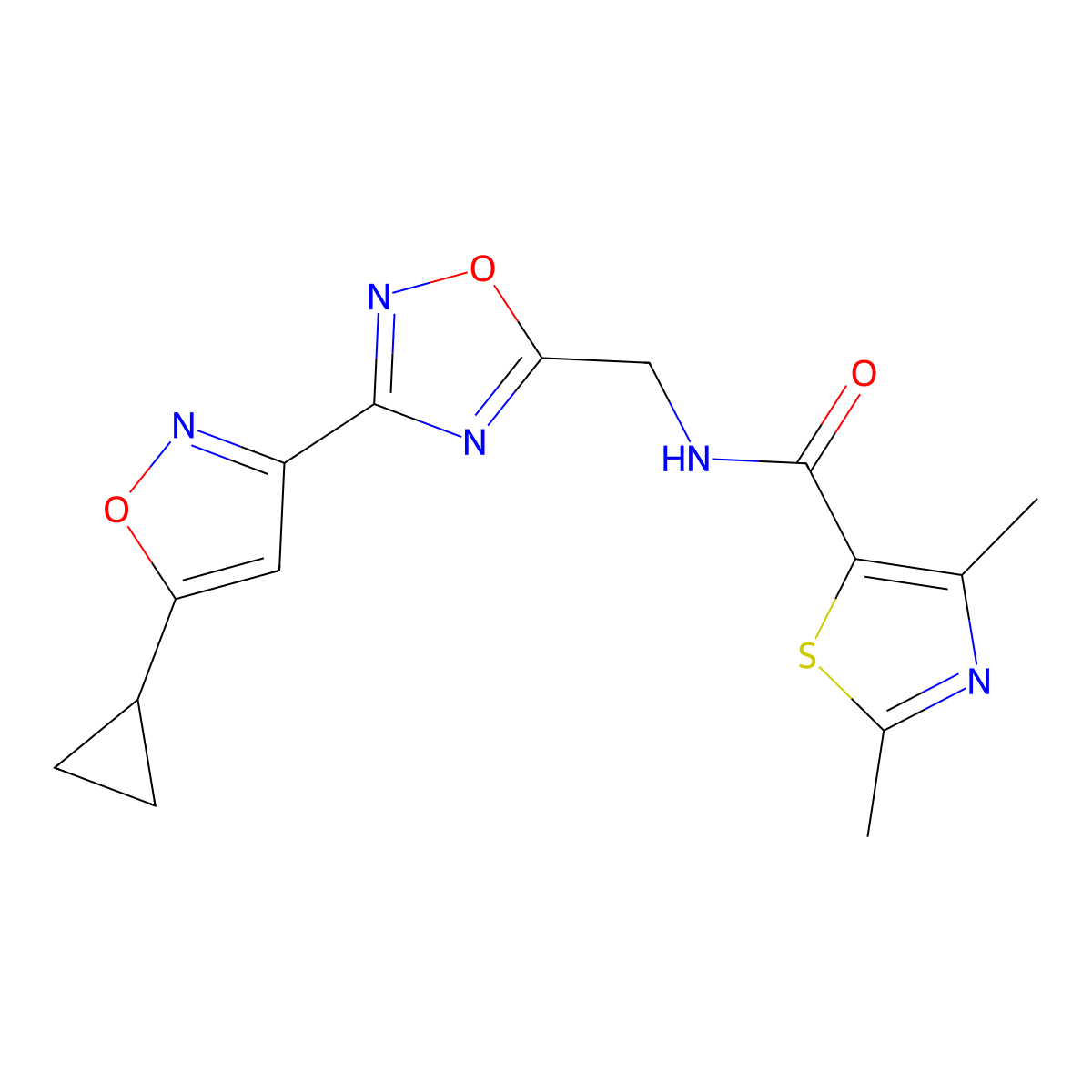 N-((3-(5-cyclopropylisoxazol-3-yl)-1,2,4-oxadiazol-5-yl)methyl)-2,4-dimethylthiazole-5-carboxamide molecular structure, CAS 1904303-64-5