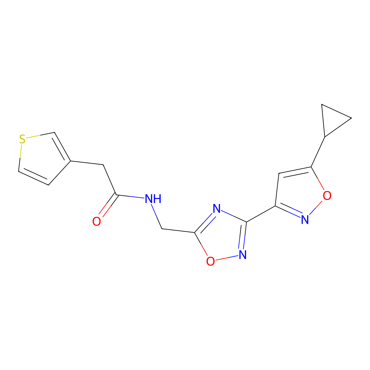 N-((3-(5-cyclopropylisoxazol-3-yl)-1,2,4-oxadiazol-5-yl)methyl)-2-(thiophen-3-yl)acetamide molecular structure, CAS 1904303-82-7
