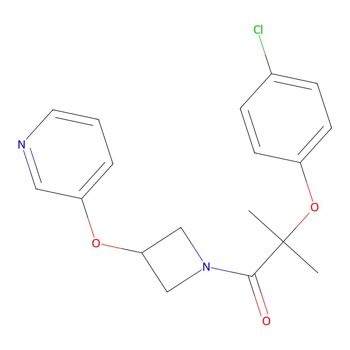 2-(4-Chlorophenoxy)-2-methyl-1-(3-(pyridin-3-yloxy)azetidin-1-yl)propan-1-one molecular structure, CAS 1904304-10-4