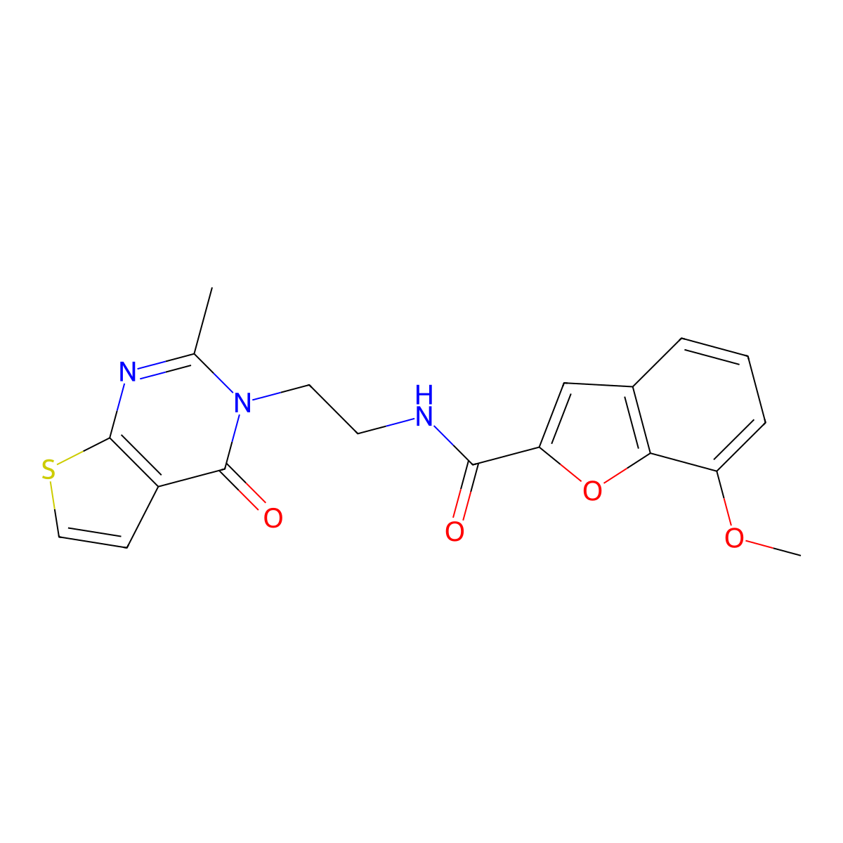 7-methoxy-N-(2-(2-methyl-4-oxothieno[2,3-d]pyrimidin-3(4H)-yl)ethyl)benzofuran-2-carboxamide molecular structure, CAS 1904304-44-4
