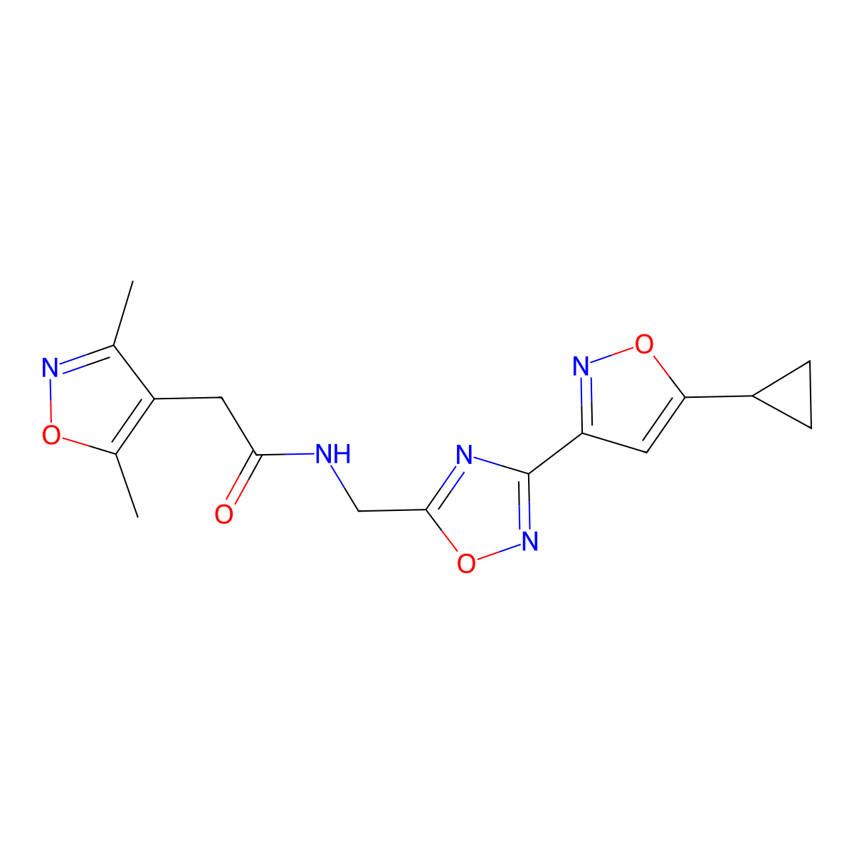 N-((3-(5-cyclopropylisoxazol-3-yl)-1,2,4-oxadiazol-5-yl)methyl)-2-(3,5-dimethylisoxazol-4-yl)acetamide molecular structure, CAS 1904304-98-8