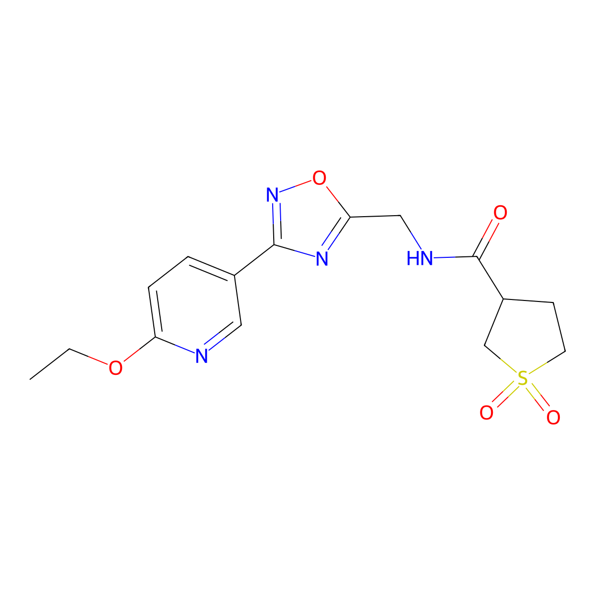 N-((3-(6-ethoxypyridin-3-yl)-1,2,4-oxadiazol-5-yl)methyl)tetrahydrothiophene-3-carboxamide 1,1-dioxide molecular structure, CAS 1904305-30-1
