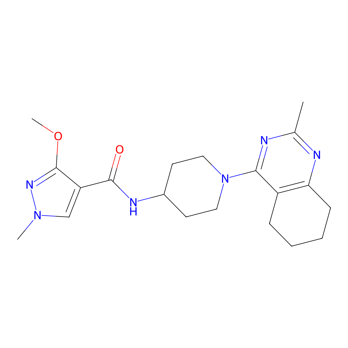 3-methoxy-1-methyl-N-(1-(2-methyl-5,6,7,8-tetrahydroquinazolin-4-yl)piperidin-4-yl)-1H-pyrazole-4-carboxamide molecular structure, CAS 1904306-66-6
