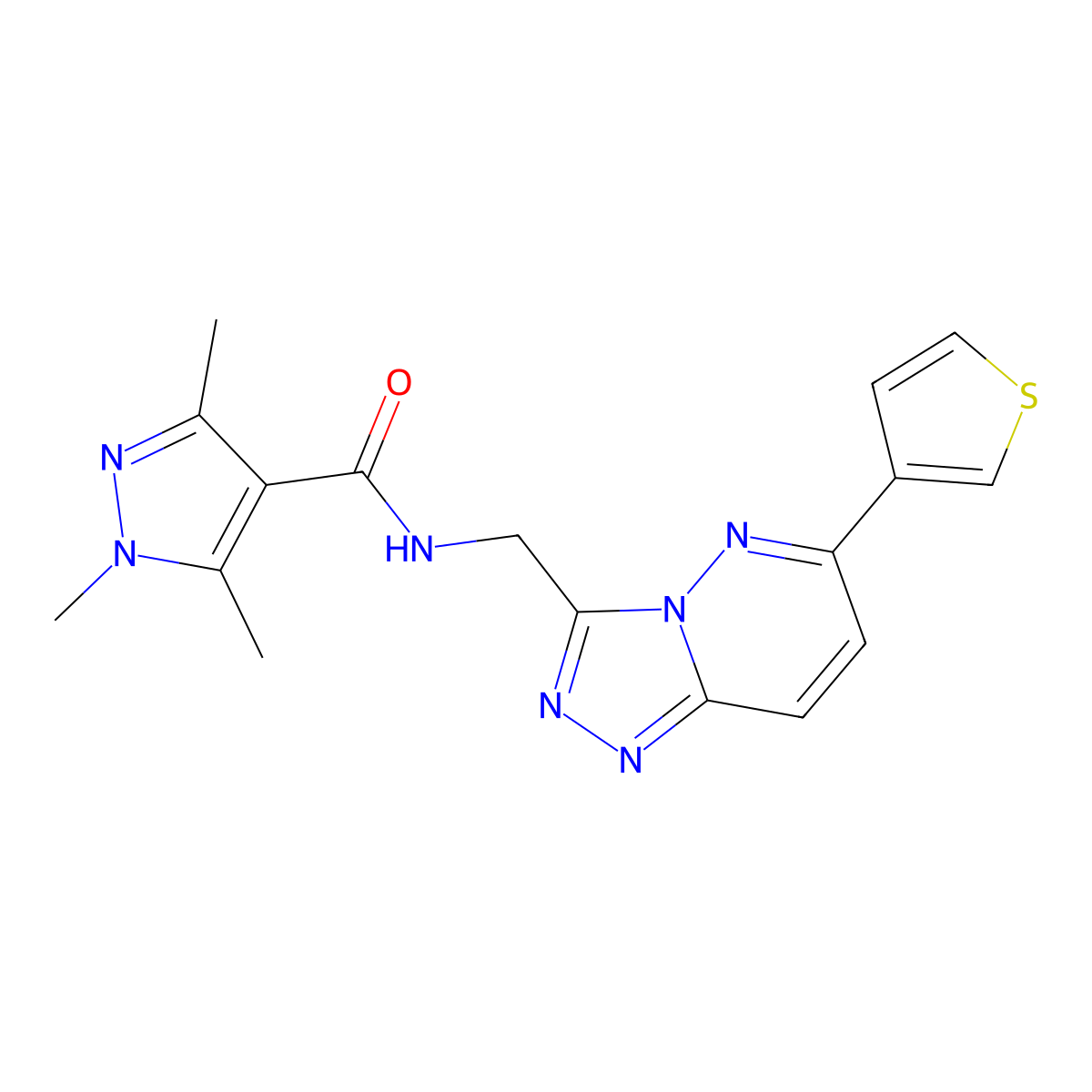1,3,5-trimethyl-N-{[6-(thiophen-3-yl)-[1,2,4]triazolo[4,3-b]pyridazin-3-yl]methyl}-1H-pyrazole-4-carboxamide molecular structure, CAS 1904307-38-5