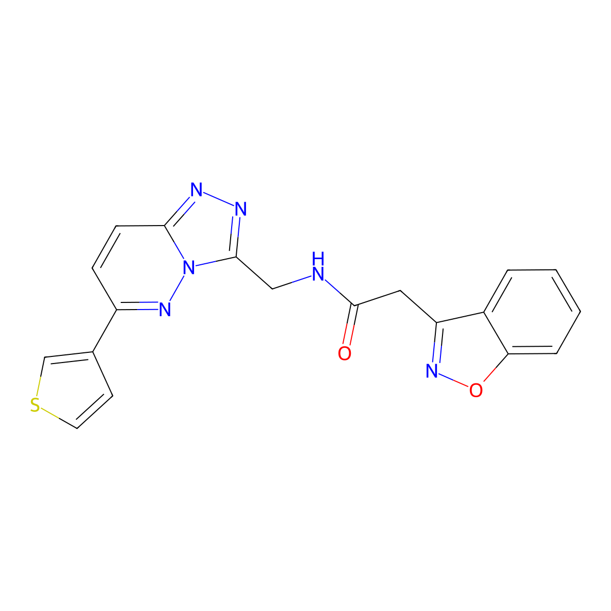 2-(benzo[d]isoxazol-3-yl)-N-((6-(thiophen-3-yl)-[1,2,4]triazolo[4,3-b]pyridazin-3-yl)methyl)acetamide molecular structure, CAS 1904307-58-9