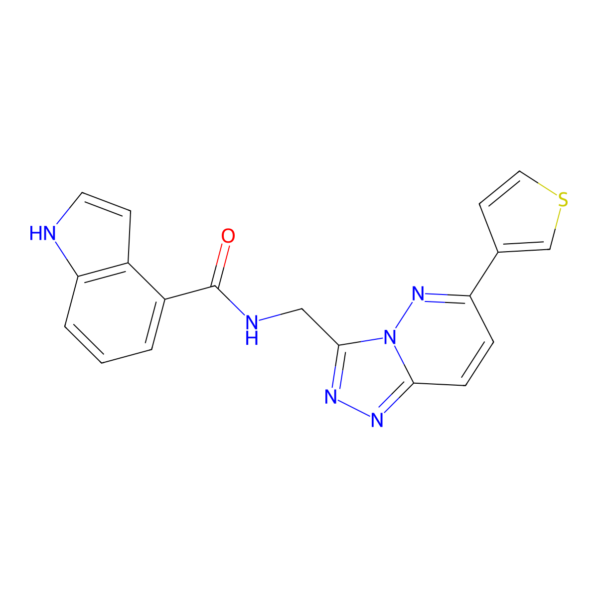 N-((6-(thiophen-3-yl)-[1,2,4]triazolo[4,3-b]pyridazin-3-yl)methyl)-1H-indole-4-carboxamide molecular structure, CAS 1904307-67-0