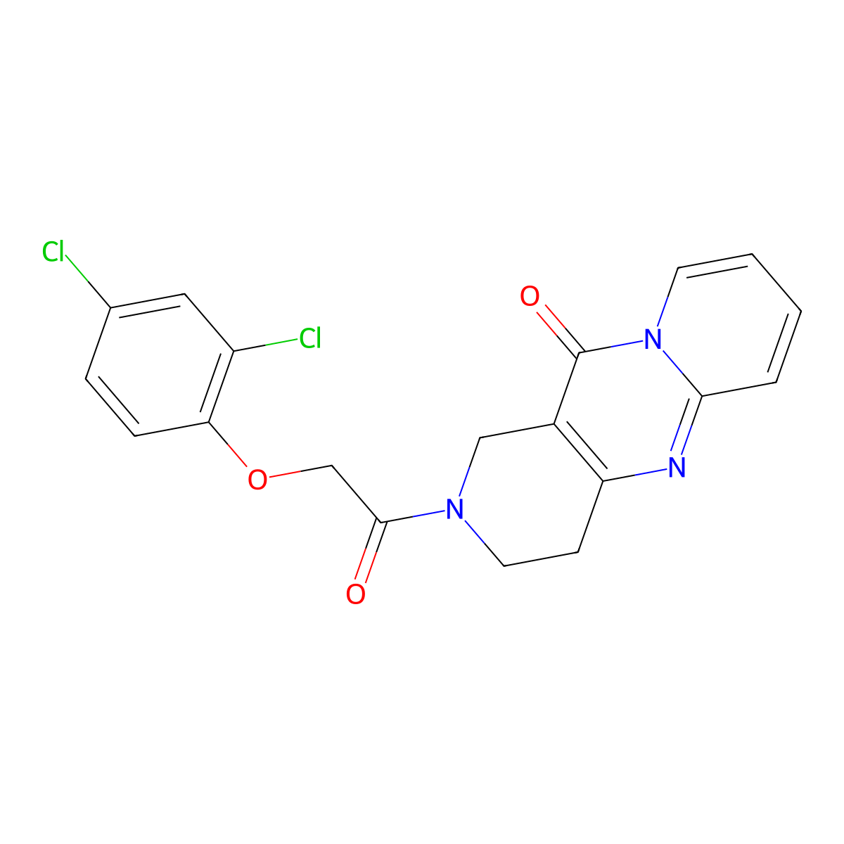2-(2-(2,4-dichlorophenoxy)acetyl)-3,4-dihydro-1H-dipyrido[1,2-a:4',3'-d]pyrimidin-11(2H)-one molecular structure, CAS 1904309-75-6