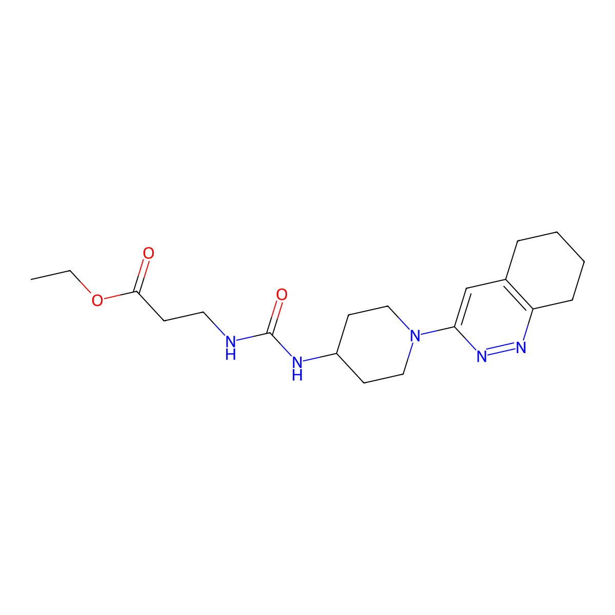 Ethyl 3-(3-(1-(5,6,7,8-tetrahydrocinnolin-3-yl)piperidin-4-yl)ureido)propanoate molecular structure, CAS 1904310-61-7