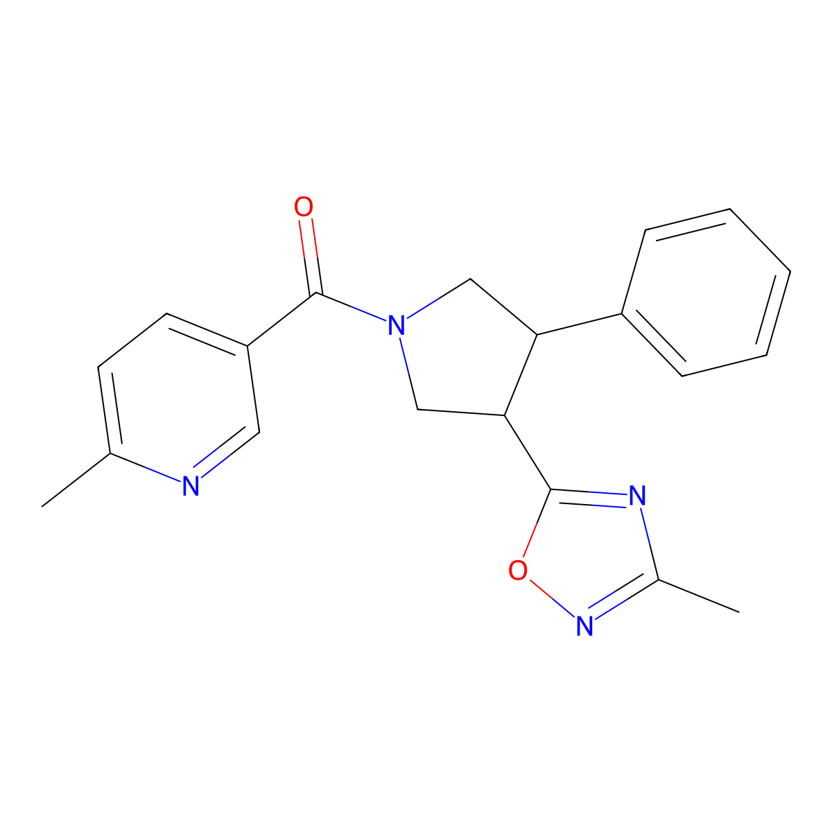 (3-(3-Methyl-1,2,4-oxadiazol-5-yl)-4-phenylpyrrolidin-1-yl)(6-methylpyridin-3-yl)methanone molecular structure, CAS 1904311-99-4