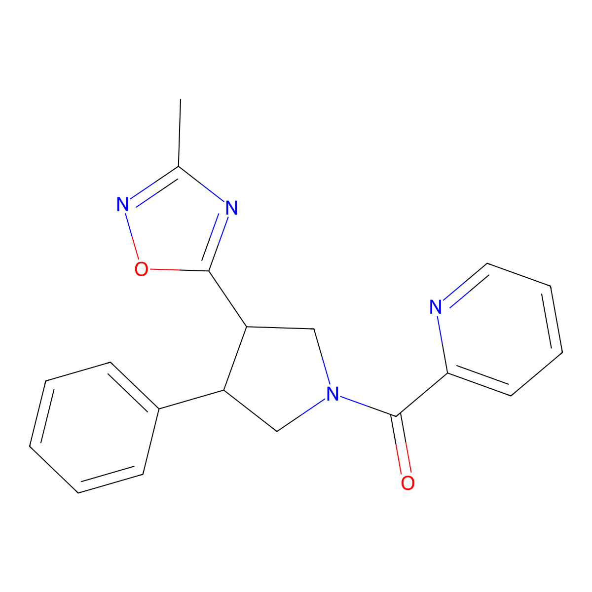 (3-(3-Methyl-1,2,4-oxadiazol-5-yl)-4-phenylpyrrolidin-1-yl)(pyridin-2-yl)methanone molecular structure, CAS 1904312-14-6