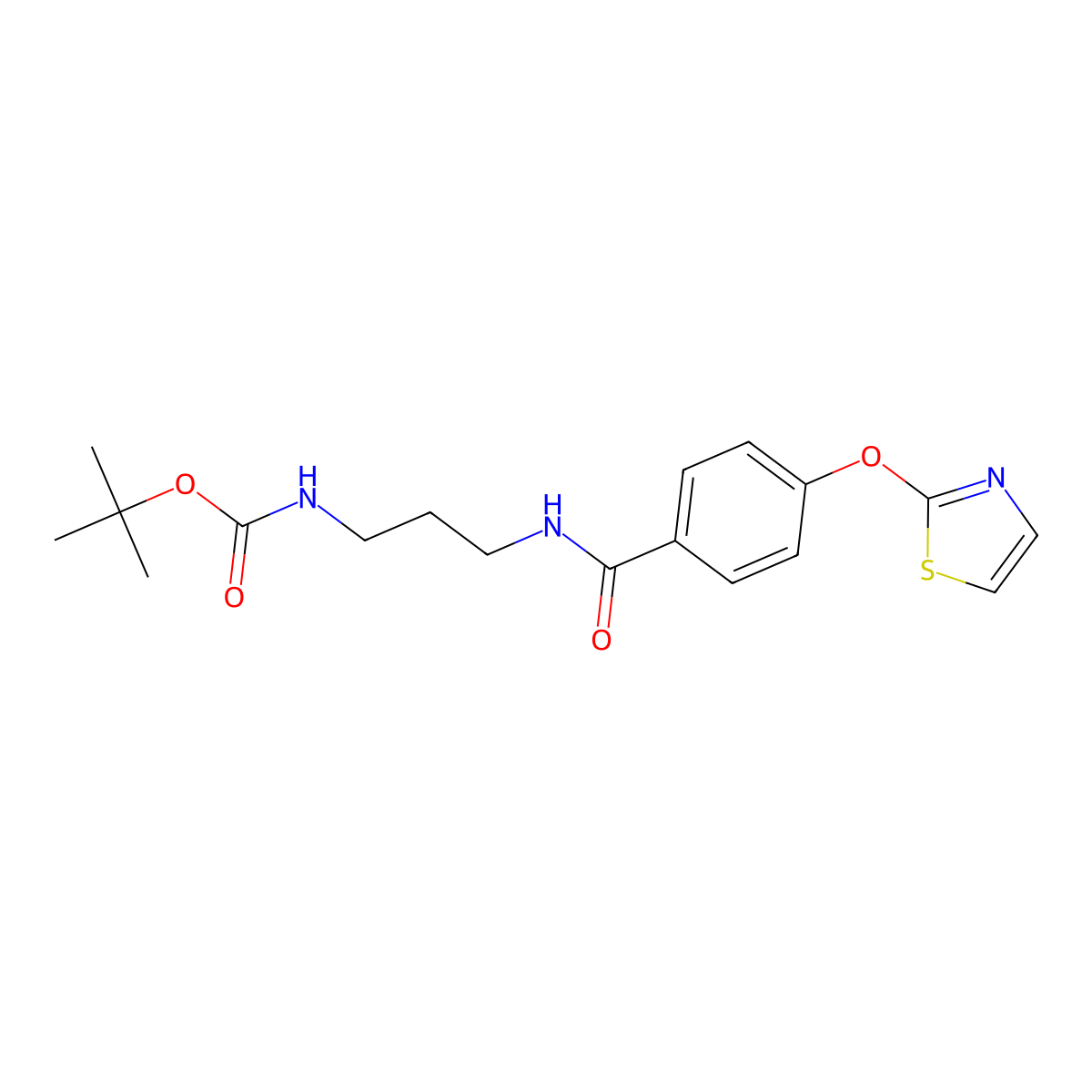 tert-butyl N-(3-{[4-(1,3-thiazol-2-yloxy)phenyl]formamido}propyl)carbamate molecular structure, CAS 1904312-25-9