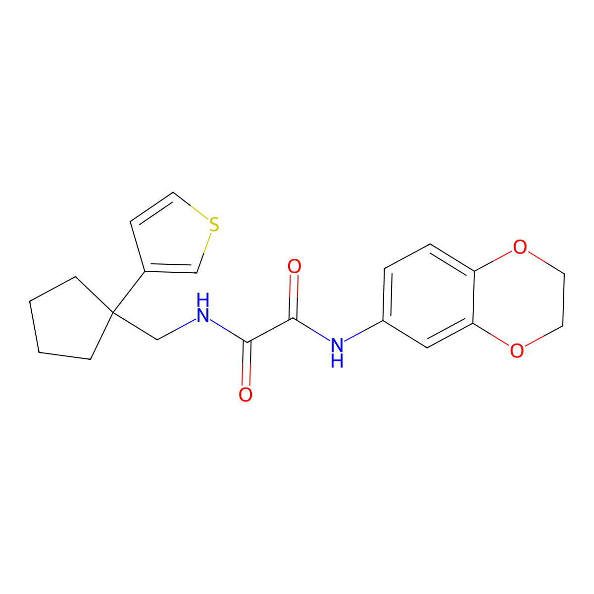 N1-(2,3-dihydrobenzo[b][1,4]dioxin-6-yl)-N2-((1-(thiophen-3-yl)cyclopentyl)methyl)oxalamide molecular structure, CAS 1904316-49-9