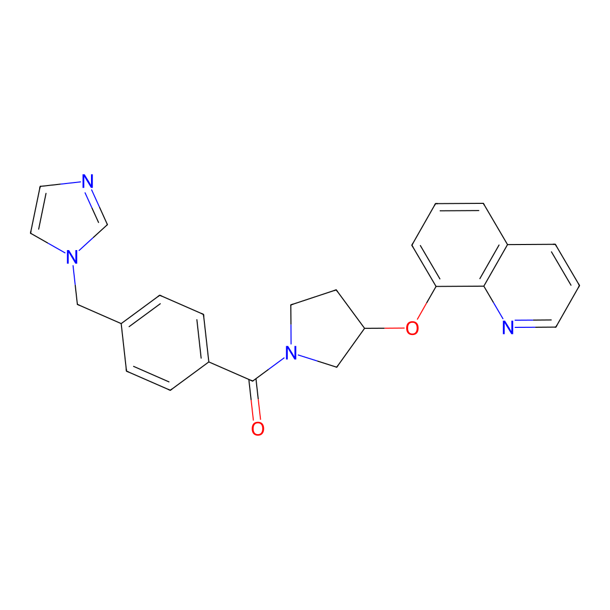 (4-((1H-imidazol-1-yl)methyl)phenyl)(3-(quinolin-8-yloxy)pyrrolidin-1-yl)methanone molecular structure, CAS 1904320-37-1