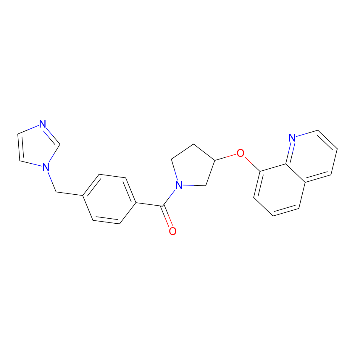 (4-((1H-imidazol-1-yl)methyl)phenyl)(3-(quinolin-8-yloxy)pyrrolidin-1-yl)methanone molecular structure, CAS 1904320-37-1