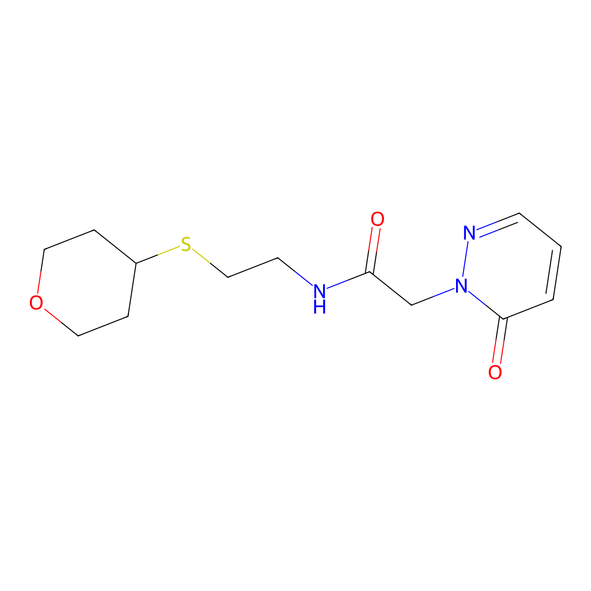 N-[2-(oxan-4-ylsulfanyl)ethyl]-2-(6-oxo-1,6-dihydropyridazin-1-yl)acetamide molecular structure, CAS 1904320-53-1