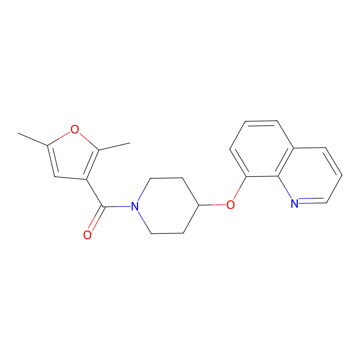 (2,5-Dimethylfuran-3-yl)(4-(quinolin-8-yloxy)piperidin-1-yl)methanone molecular structure, CAS 1904320-72-4