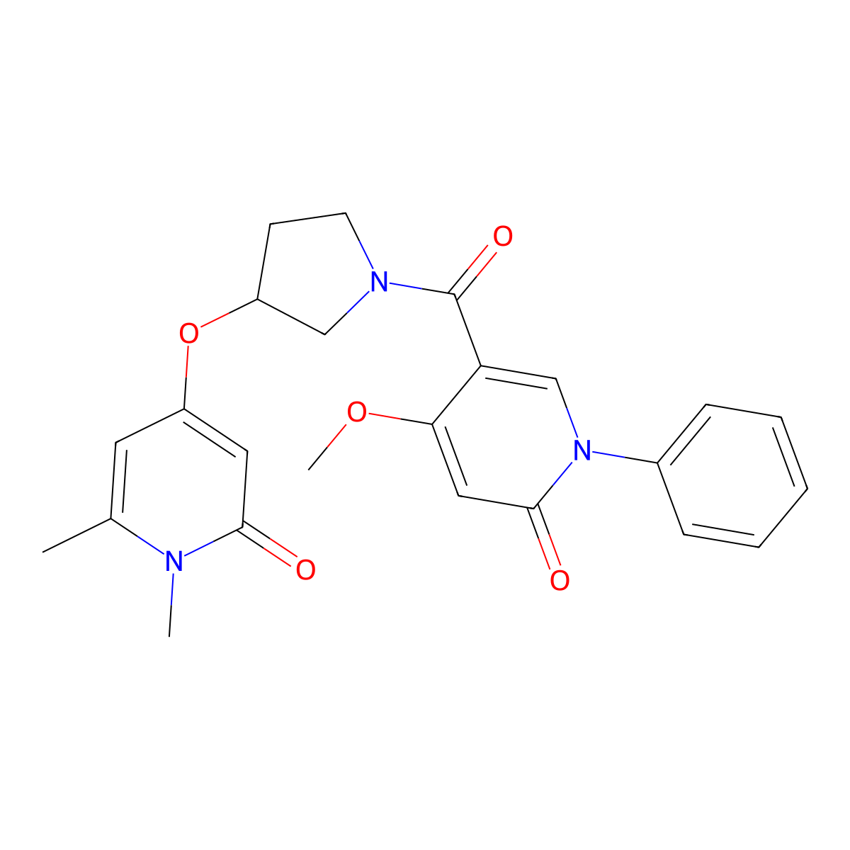 5-(3-((1,6-dimethyl-2-oxo-1,2-dihydropyridin-4-yl)oxy)pyrrolidine-1-carbonyl)-4-methoxy-1-phenylpyridin-2(1H)-one molecular structure, CAS 1904322-58-2