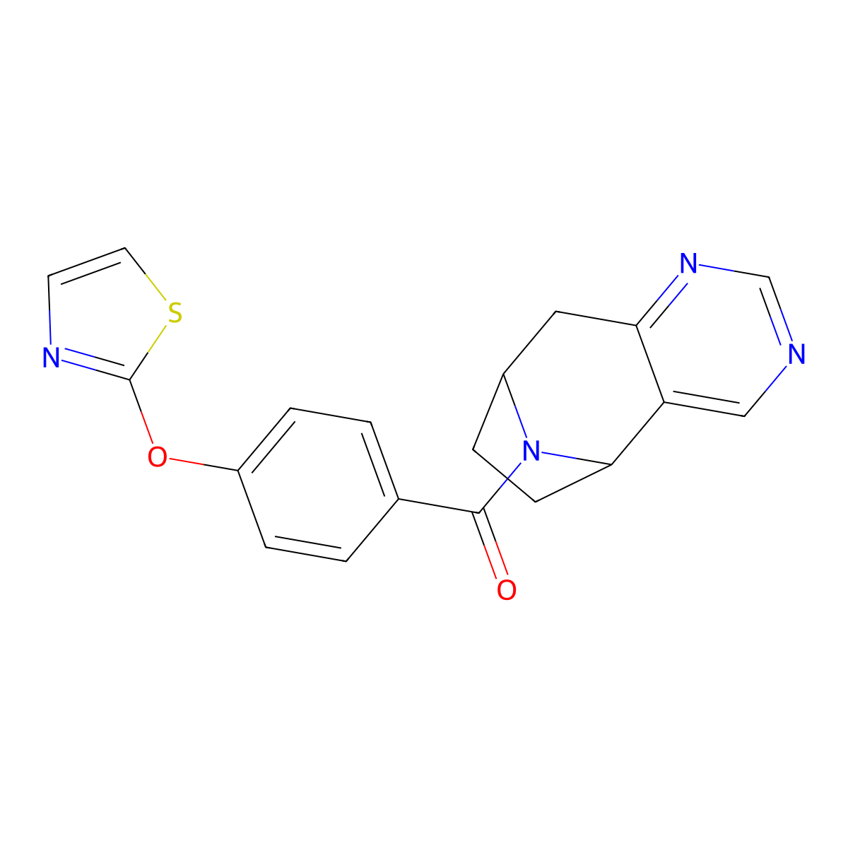 ((5R,8S)-6,7,8,9-tetrahydro-5H-5,8-epiminocyclohepta[d]pyrimidin-10-yl)(4-(thiazol-2-yloxy)phenyl)methanone molecular structure, CAS 1904326-68-6