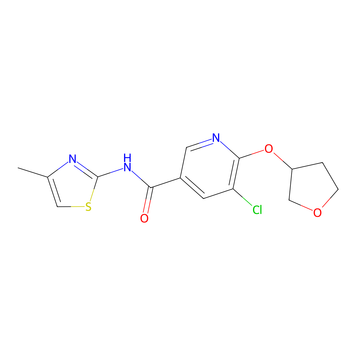 5-chloro-N-(4-methylthiazol-2-yl)-6-((tetrahydrofuran-3-yl)oxy)nicotinamide molecular structure, CAS 1904326-75-5