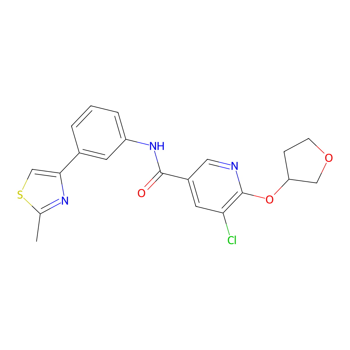 5-chloro-N-(3-(2-methylthiazol-4-yl)phenyl)-6-((tetrahydrofuran-3-yl)oxy)nicotinamide molecular structure, CAS 1904327-72-5