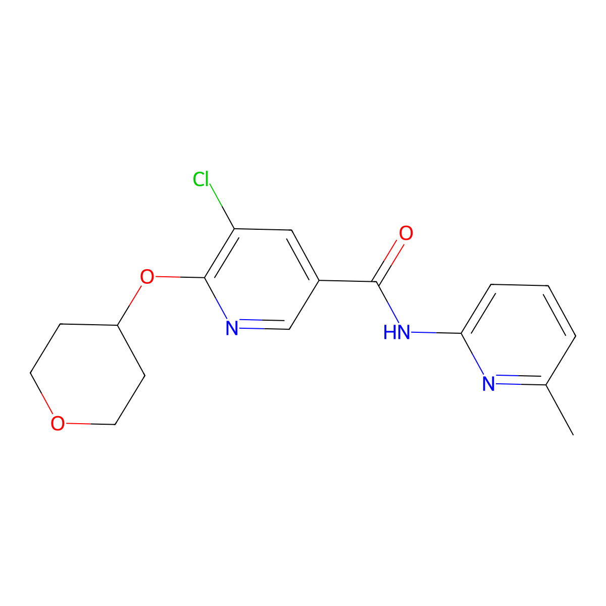 5-chloro-N-(6-methylpyridin-2-yl)-6-(oxan-4-yloxy)pyridine-3-carboxamide molecular structure, CAS 1904330-52-4