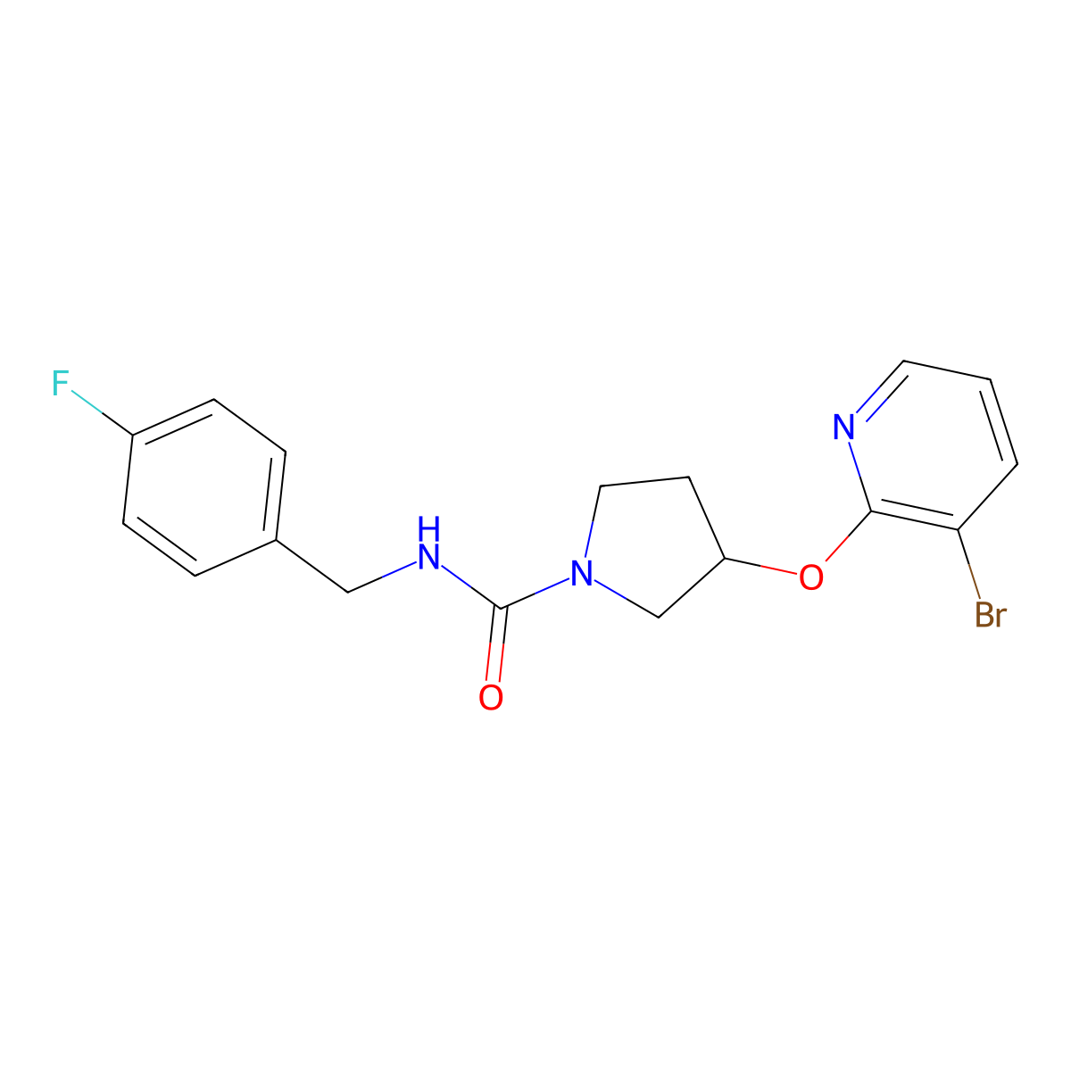 3-((3-bromopyridin-2-yl)oxy)-N-(4-fluorobenzyl)pyrrolidine-1-carboxamide molecular structure, CAS 1904330-97-7
