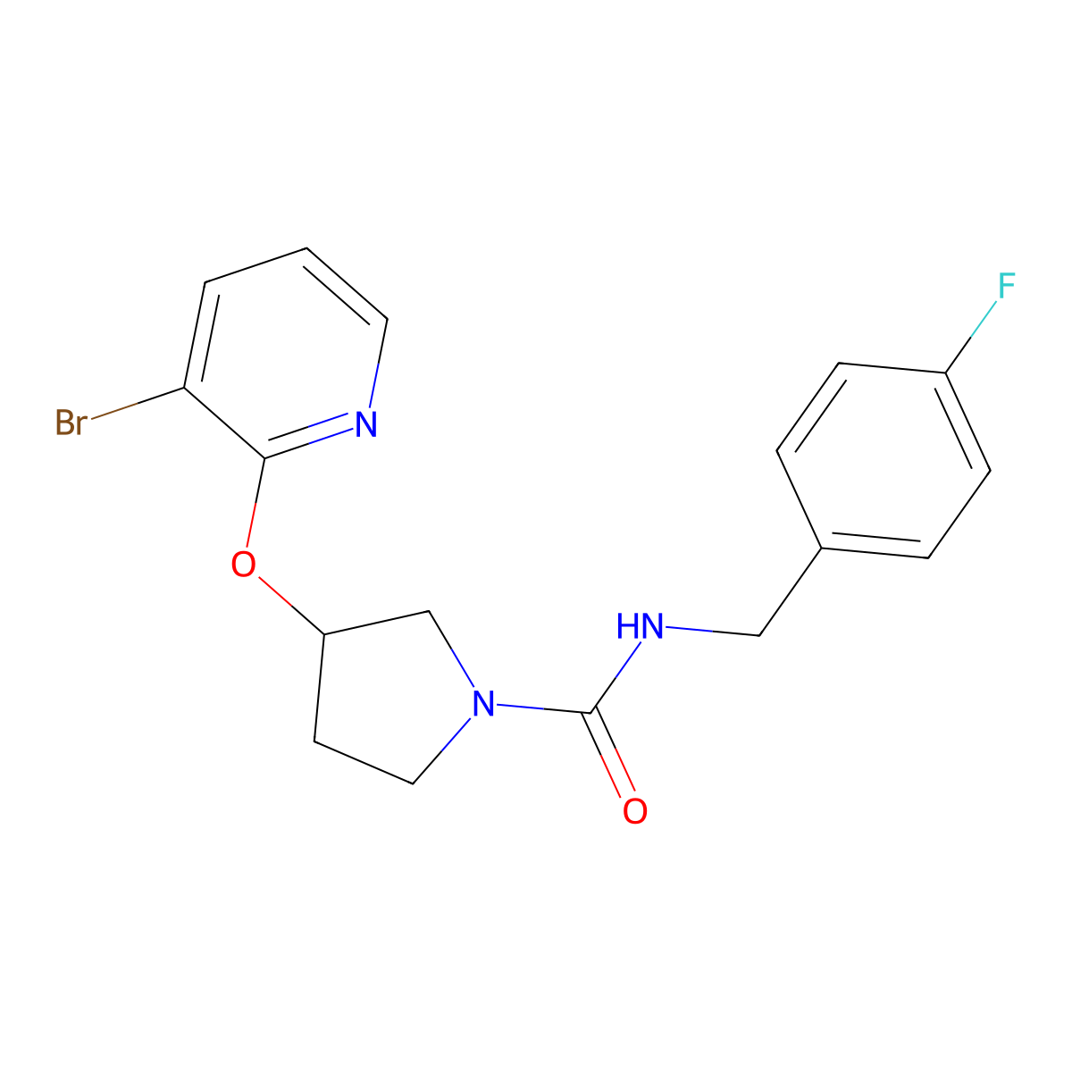 3-((3-bromopyridin-2-yl)oxy)-N-(4-fluorobenzyl)pyrrolidine-1-carboxamide molecular structure, CAS 1904330-97-7