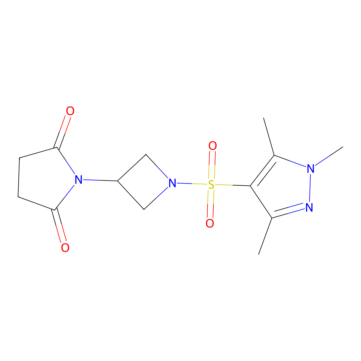 1-{1-[(1,3,5-trimethyl-1H-pyrazol-4-yl)sulfonyl]azetidin-3-yl}pyrrolidine-2,5-dione molecular structure, CAS 1904335-39-2