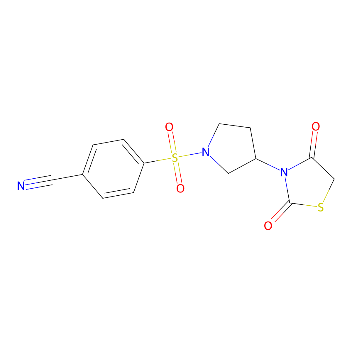 4-((3-(2,4-Dioxothiazolidin-3-yl)pyrrolidin-1-yl)sulfonyl)benzonitrile molecular structure, CAS 1904336-39-5