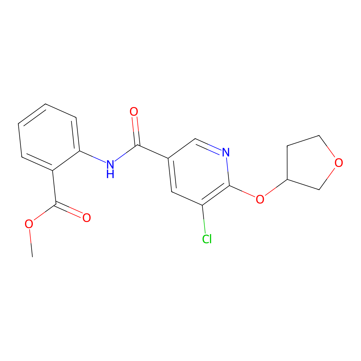 Methyl 2-(5-chloro-6-((tetrahydrofuran-3-yl)oxy)nicotinamido)benzoate molecular structure, CAS 1904336-48-6