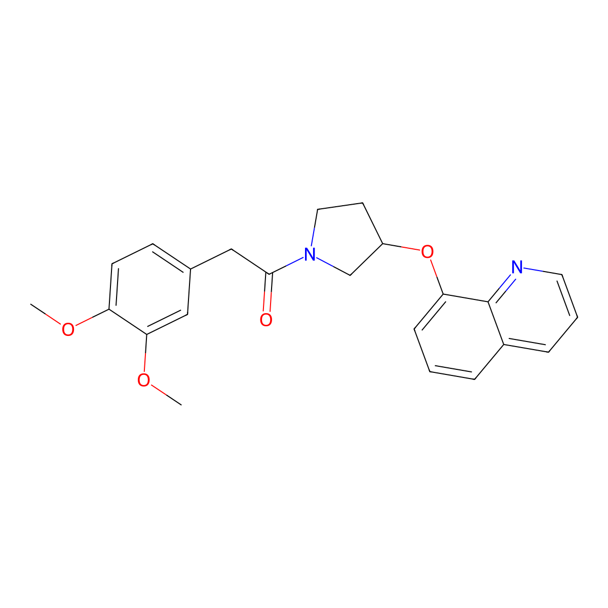 2-(3,4-Dimethoxyphenyl)-1-(3-(quinolin-8-yloxy)pyrrolidin-1-yl)ethanone molecular structure, CAS 1904336-71-5