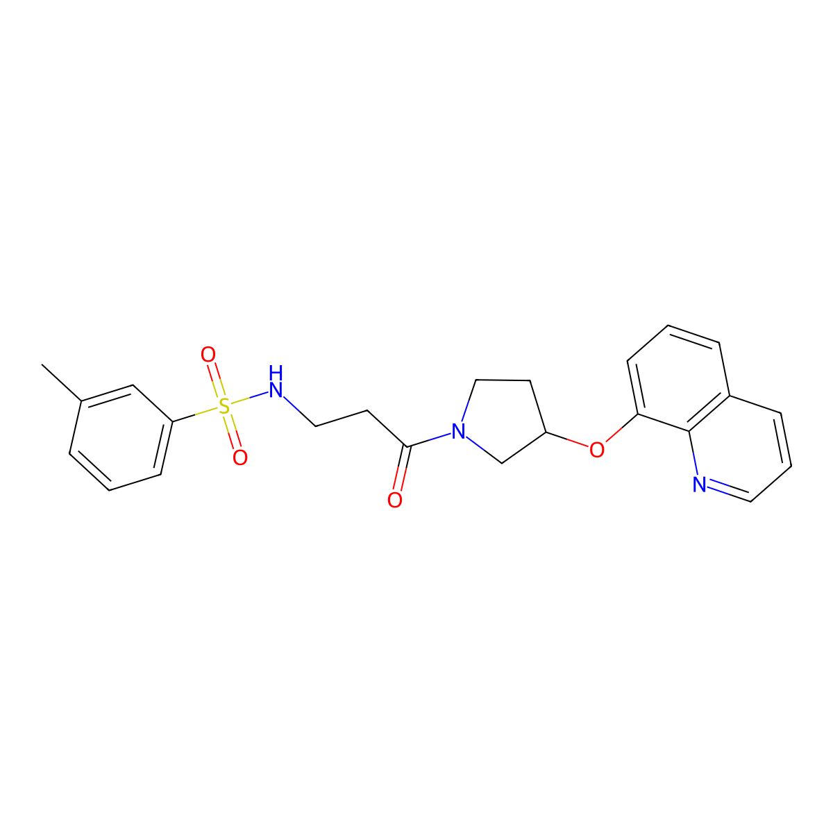 3-methyl-N-(3-oxo-3-(3-(quinolin-8-yloxy)pyrrolidin-1-yl)propyl)benzenesulfonamide molecular structure, CAS 1904336-86-2