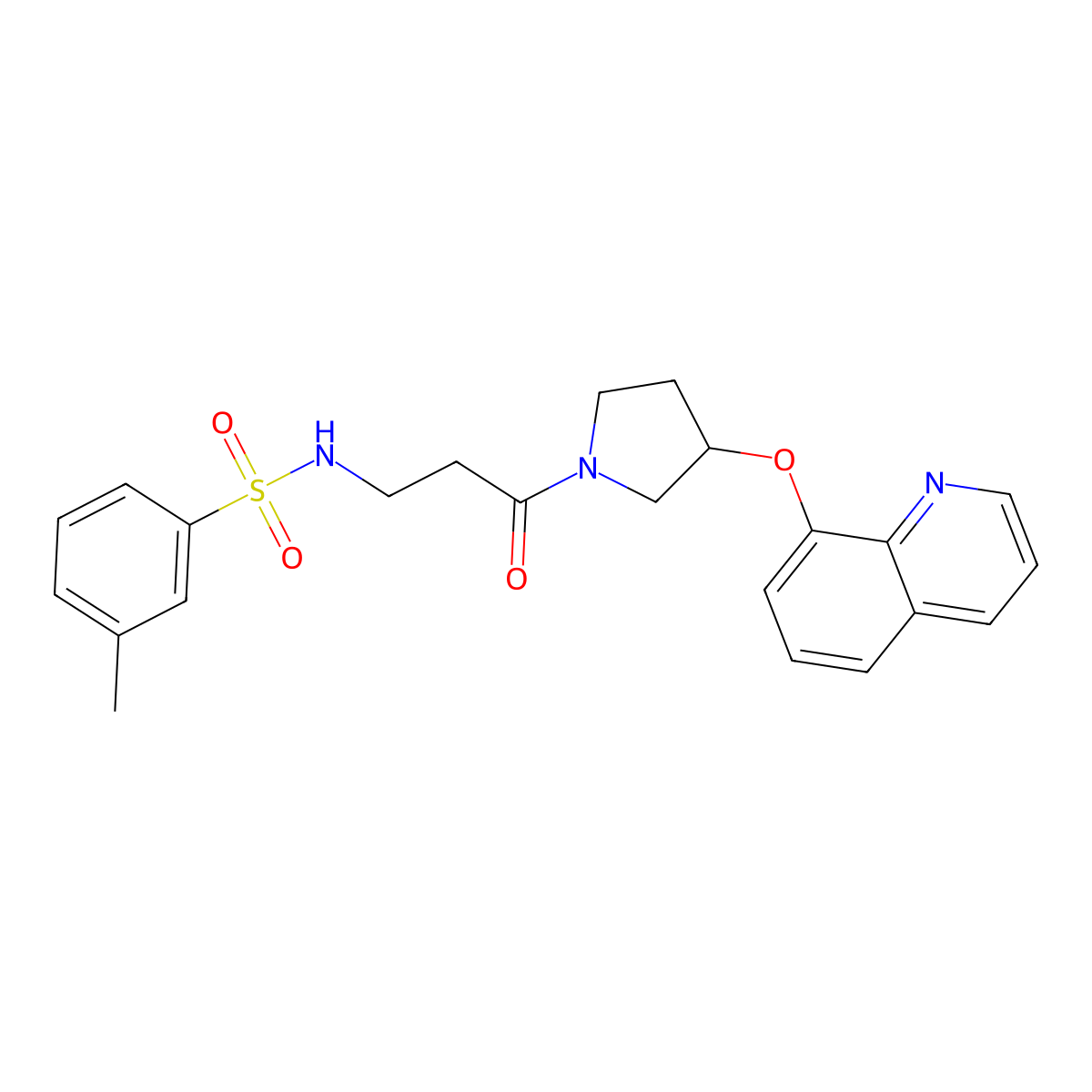 3-methyl-N-(3-oxo-3-(3-(quinolin-8-yloxy)pyrrolidin-1-yl)propyl)benzenesulfonamide molecular structure, CAS 1904336-86-2
