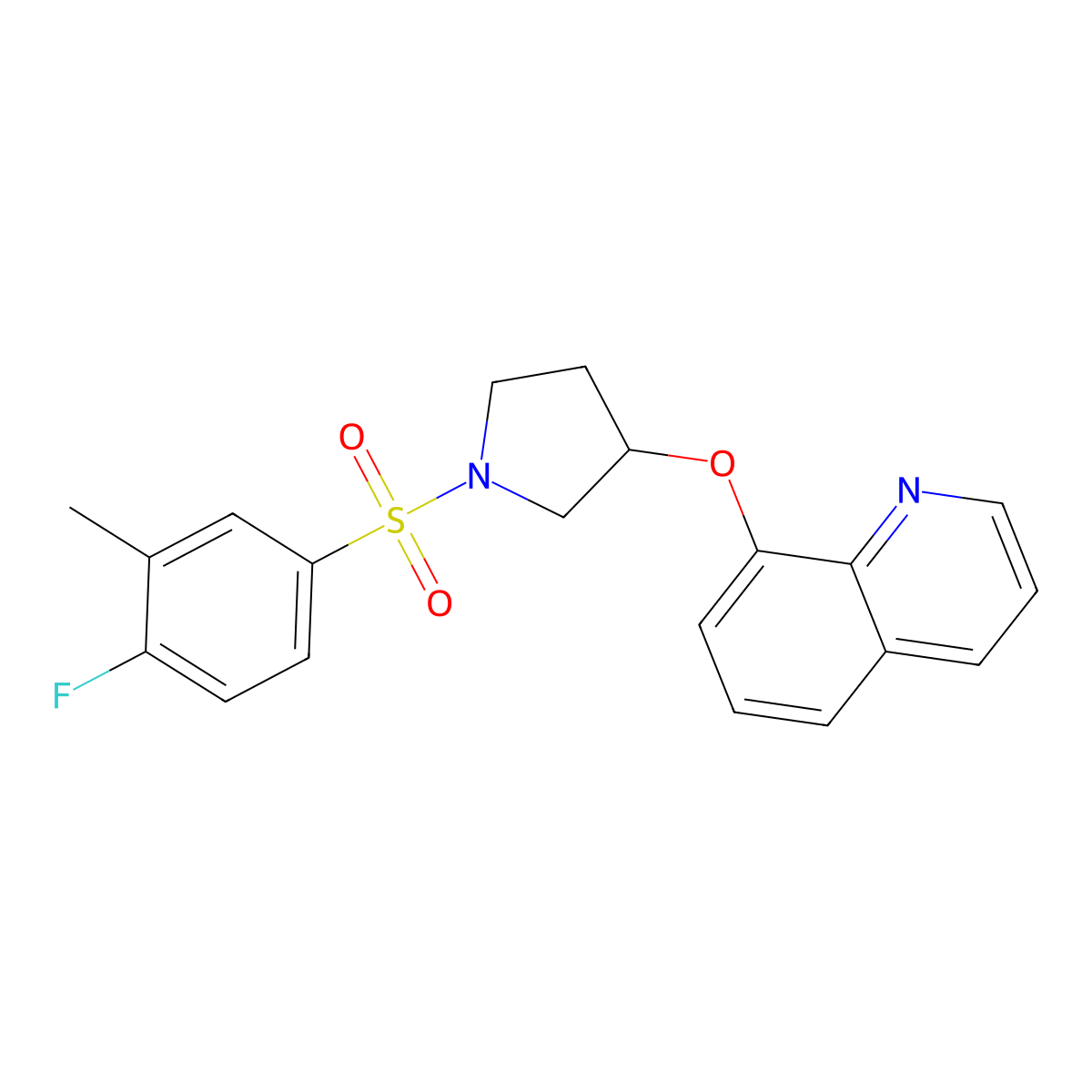8-((1-((4-Fluoro-3-methylphenyl)sulfonyl)pyrrolidin-3-yl)oxy)quinoline molecular structure, CAS 1904337-64-9