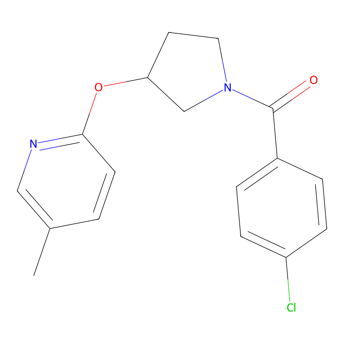 (4-Chlorophenyl)(3-((5-methylpyridin-2-yl)oxy)pyrrolidin-1-yl)methanone molecular structure, CAS 1904338-43-7